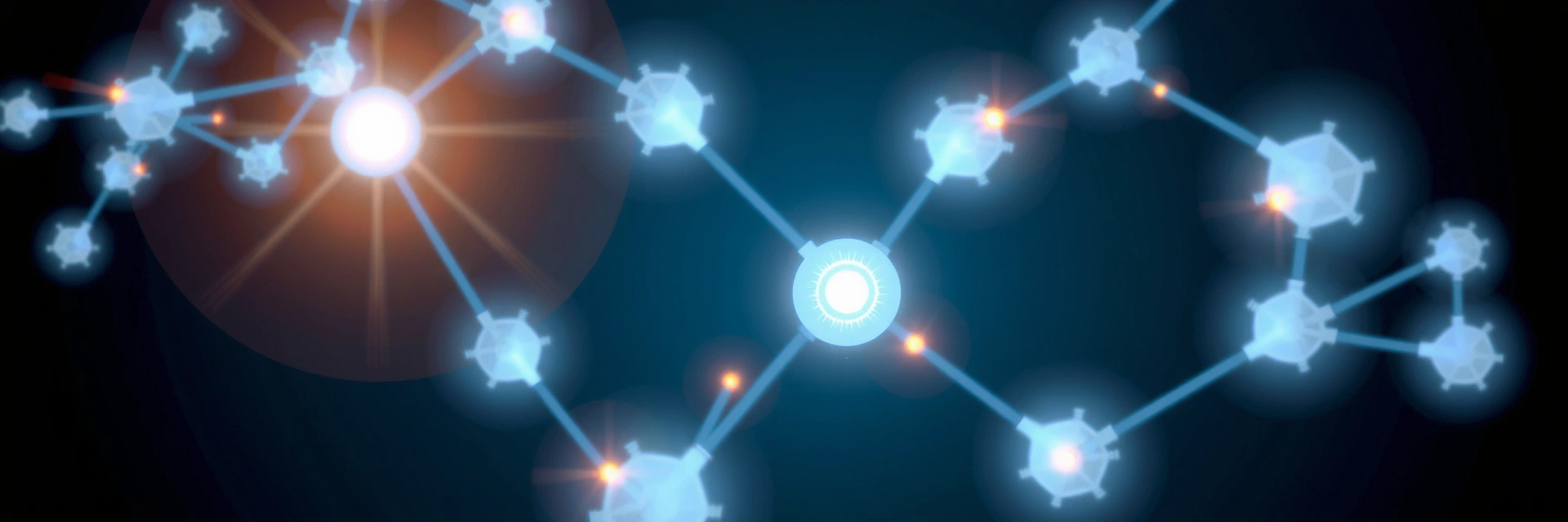 Imagine abstractă reprezentând o rețea digitală complexă și interconectată, simbolizând gama largă de servicii digitale oferite.