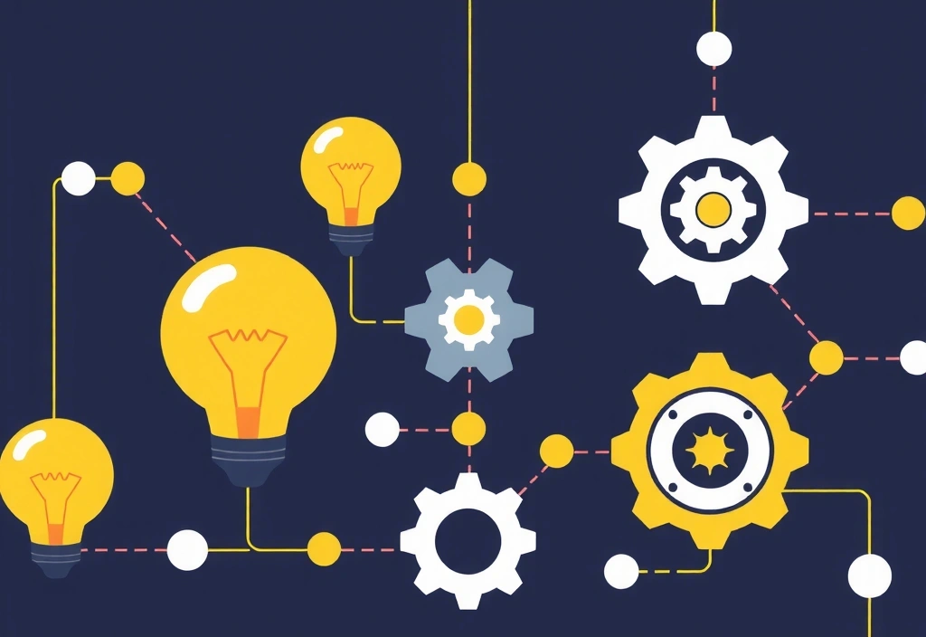 Simboluri abstracte ale proprietății intelectuale, cum ar fi o lampă de idei și un lanț